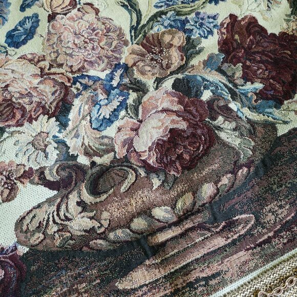 Vintage Tapestry Wall Hanging Gold Velvet Border Tassel Trim Rod Pocket - Picture 4 of 10